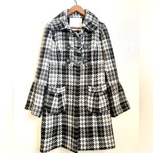 BETH BOWLEY - Wool blend black and white houndstooth coat